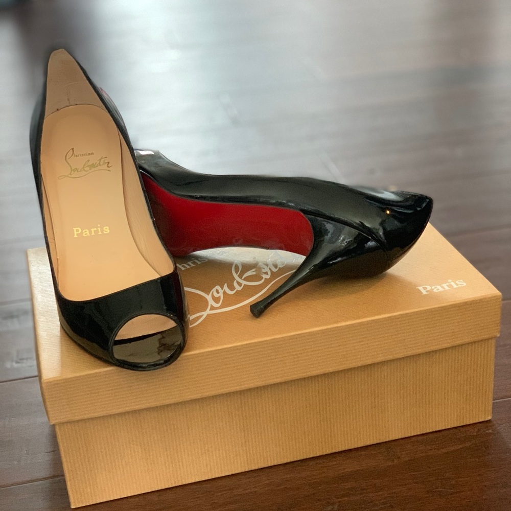 Christian Louboutin patent peep toe